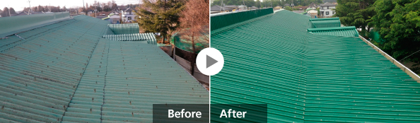 波形スレートの屋根リフォーム 施工前と施工後の写真